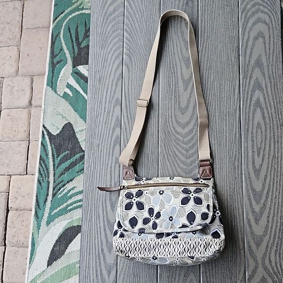 Retro Relic by Fossil Canvas Crossbody Bag - gray tan black floral - Picture 3 of 9